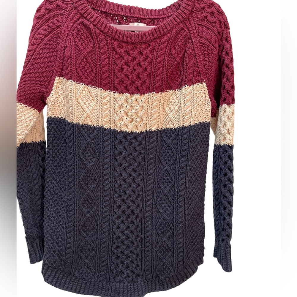 L.L. Bean Signature Cable Knit Americana Striped Fisherman Sweater Womens Size M